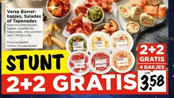 Vomar Voordeelmarkt Verse Borrel-hapjes, Salades of Tapenades 2+2 gratis aanbieding