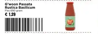 Vomar Voordeelmarkt G'woon Passata Rustica Basilicum 690 gram aanbieding
