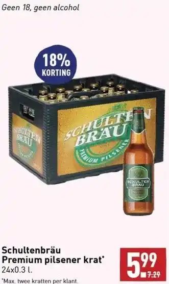 ALDI Schultenbräu premium pilsener krat 24x0.3 l. aanbieding