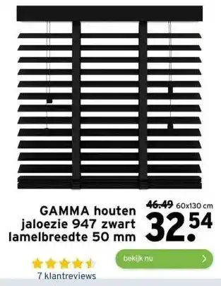 GAMMA Gamma houten jaloezie 947 zwart lamelbreedte 50 mm aanbieding