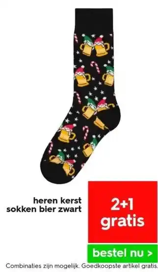 HEMA Heren kerst sokken bier zwart aanbieding