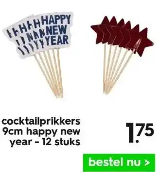 HEMA Cocktailprikkers 9cm happy new year - 12 stuks aanbieding