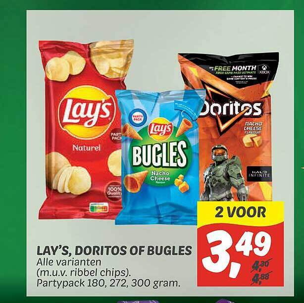 Lay's, doritos of bugles aanbieding bij Dekamarkt