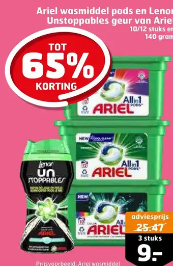 Trekpleister Ariel wasmiddel unstoppables pods en lenor geur van ariel aanbieding