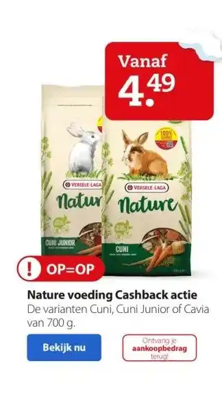 Boerenbond Nature voeding cashback actie de varianten cuni, cuni junior of cavia van 700 g. aanbieding