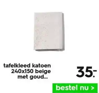 HEMA Tafelkleed katoen 240x150 beige met gouden sterren aanbieding