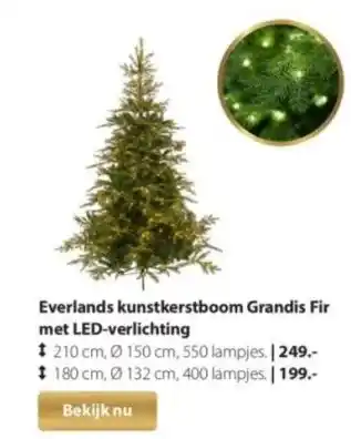 Pets Place Everlands kunstkerstboom grandis fir met led-verlichting aanbieding