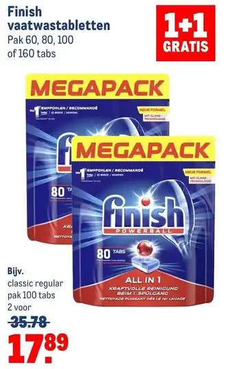 Makro Finish vaatwastabletten 100 tabs 1+1 gratis aanbieding