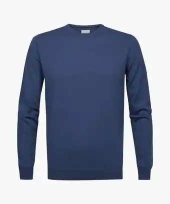 Profuomo Profuomo heren middenblauwe merino crewneck pullover aanbieding