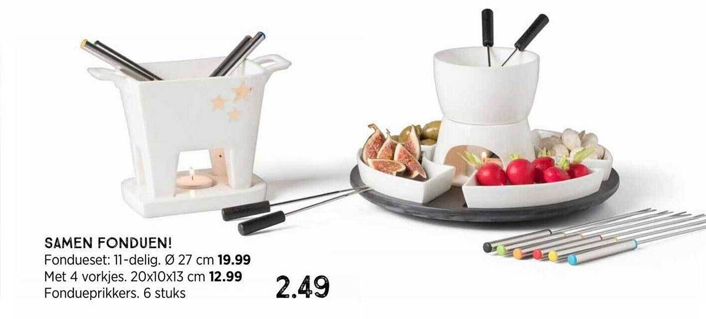 Samen fonduen! fondueset, met 4 vorkjes of fondueprikkers aanbieding