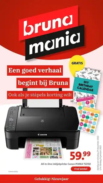 Bruna All-in-one inktjetprinter canon pixma ts3150 aanbieding