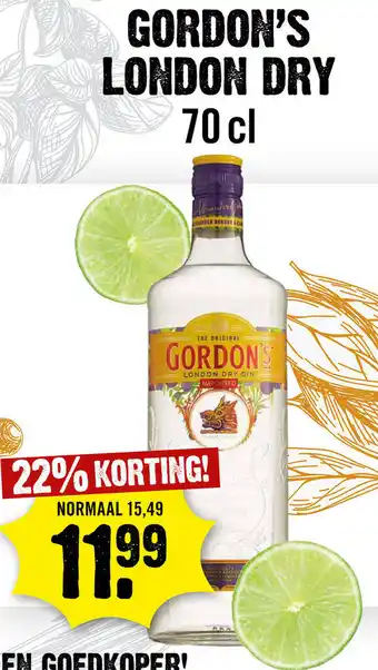 Dirck 3 Gordon's London Dry Gin 700ml aanbieding