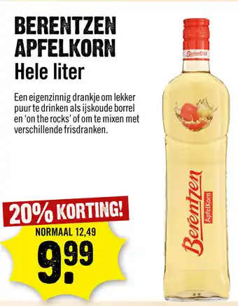 Dirck 3 Berentzen Apfelkorn 1L aanbieding