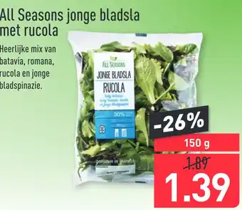 ALDI All Seasons jonge bladsla met rucola 150gram aanbieding