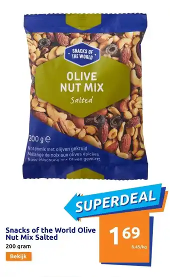 Action Snacks of the world olive nut mix salted aanbieding