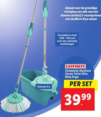Lidl Leifheit complete dweilset clean twist disc mop ergo per set aanbieding
