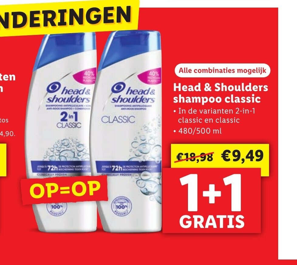 Head & Shoulders shampoo classic 480/500 ml aanbieding bij Lidl