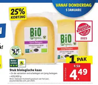 Lidl Stuk biologische kaas 420/450 g aanbieding