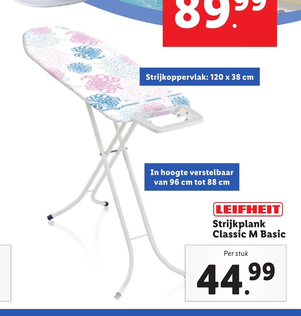 Ideal Casa strijkplank 120 x 38 cm. Verstelbaar van 60-90 cm