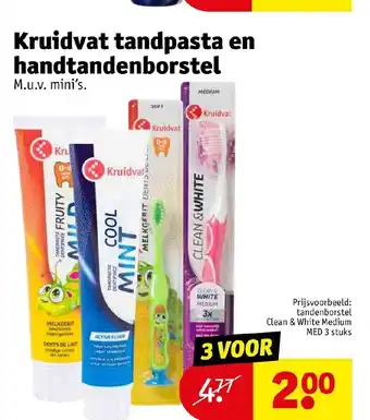 Kruidvat Tandpasta en handtandenborstel clean & white medium med 3 stuks aanbieding