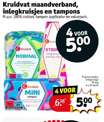 Kruidvat Maandverband, inlegkruisjes en tampons 4 x 30stuks aanbieding