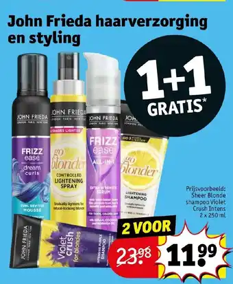 Kruidvat John frieda haarverzorging en styling sheer blonde shampoo violet crush intens 2 x 250ml 1+1 gratis aanbieding