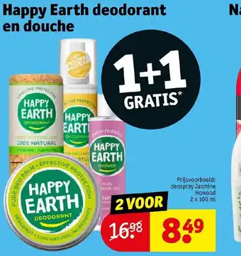 Kruidvat Happy earth deodorant en douche 100ml 1+1 gratis aanbieding