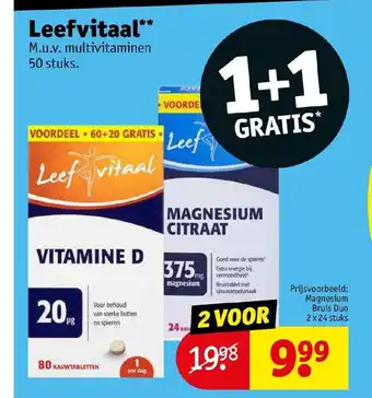 Kruidvat Leefvitaal multivitaminen 50 stuks magnesium 24stuks 1+1 gratis aanbieding