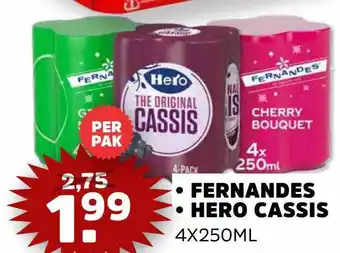 Sahan Supermarkten Fernandes of hero cassis 4x250ml aanbieding