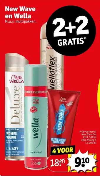 Kruidvat New wave en wella multipakken new wave gel rock & hold ultra strong 5 200ml 2+2 gratis aanbieding