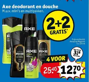 Kruidvat Axe deodorant en douche deospray magnum 150ml 2+2 gratis aanbieding