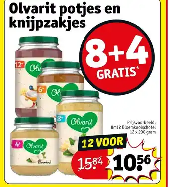 Kruidvat Olvarit potjes en knijpzakjes 200gram 8+4 gratis aanbieding