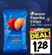 Vomar Voordeelmarkt Gwoon paprika. chips zak 250 gram aanbieding