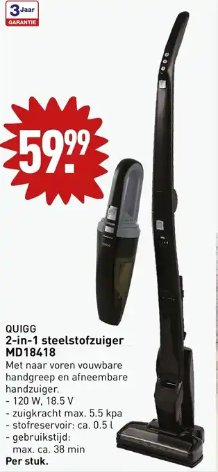 ALDI Quigg 2-in-1 steelstofzuiger MD18418 aanbieding