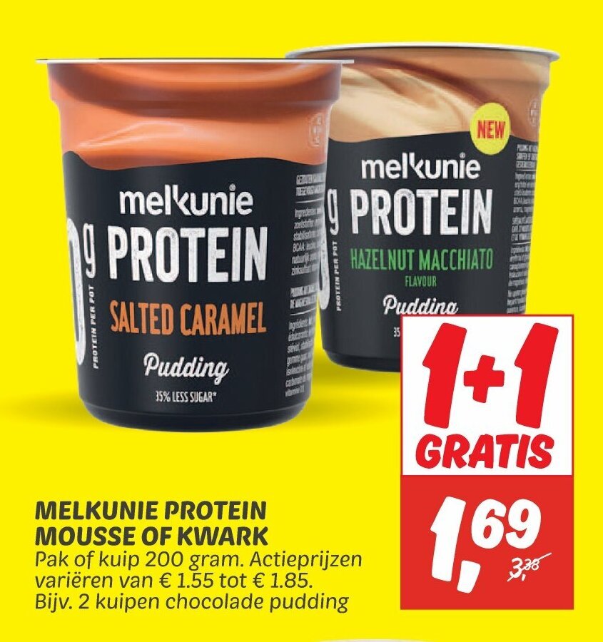 Melkunie protein mousse of kwark 200g 1+1 gratis aanbieding bij Dekamarkt