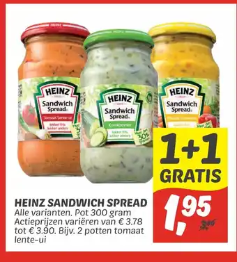 Dekamarkt Heinz sandwich spread 300g 1+1 gratis aanbieding