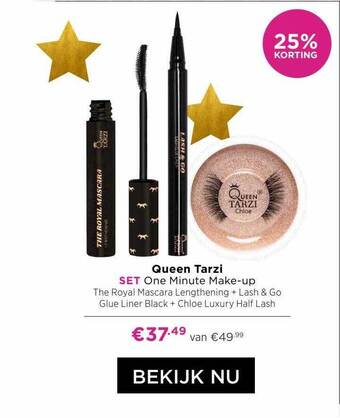 ICI Paris XL Queen tarzi one minute make-up the royal mascara lengthening + lash & go glue liner black + chloe luxury half lash aanbieding