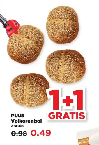 PLUS Volkorenbol 1+1 gratis aanbieding