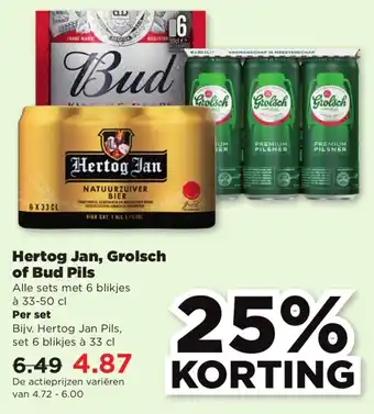 PLUS Hertog Jan, Grolsch of Bud Pils aanbieding