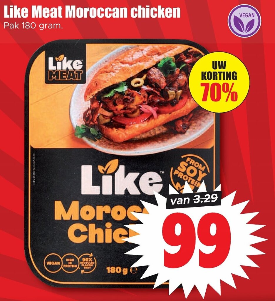 Like Meat Moroccan chicken 180 gram aanbieding bij Dirk