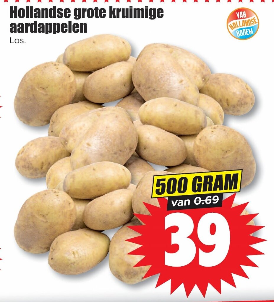 Hollandse grote kruimige aardappelen 500 gram aanbieding bij Dirk