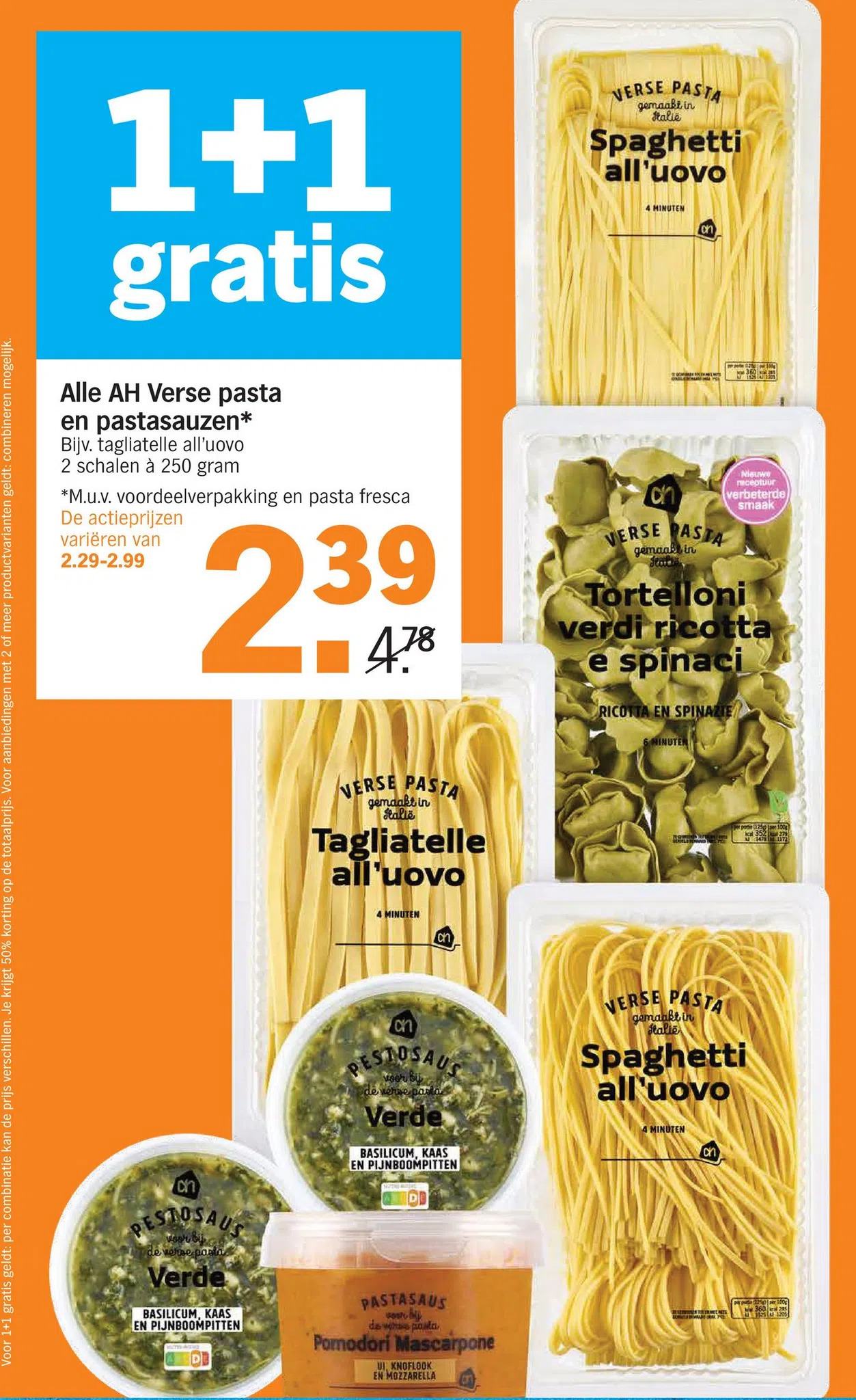 Alle ah verse pasta en pastasauzen* aanbieding bij Albert Heijn