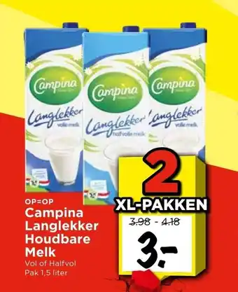 Vomar Voordeelmarkt Campina Langlekker Houdbare Melk Vol of Halfvol pak 1,5 liter aanbieding