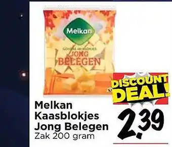 Vomar Voordeelmarkt Melkan kaasblokjes jong belegen aanbieding