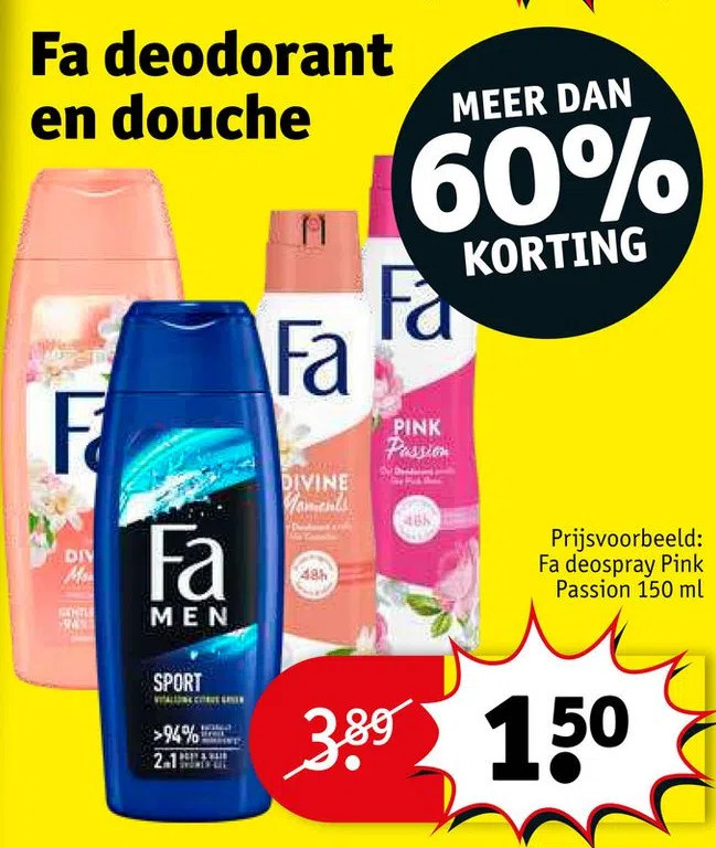 Fa deodorant en douche aanbieding bij Kruidvat