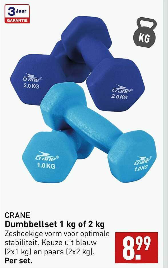 Crane dumbbellset 1 kg of 2 kg aanbieding bij ALDI