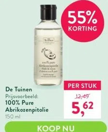 Holland & Barrett 100% pure abrikozenpitolie aanbieding