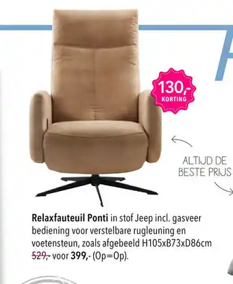 Pronto wonen Relaxfauteuil Ponti H105xB73xD86cm aanbieding