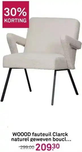 Karwei Woood fauteuil clarck naturel geweven bouclé 83x60x80 cm aanbieding