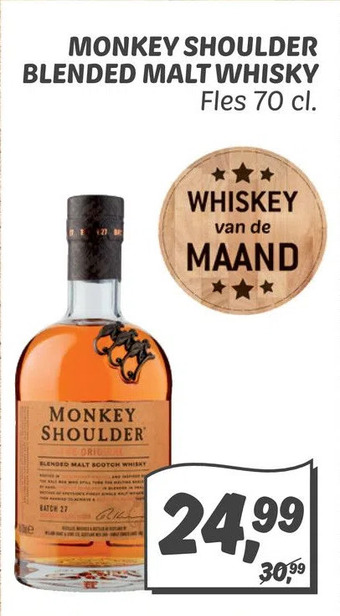 Dekamarkt Monkey shoulder blended malt whisky aanbieding